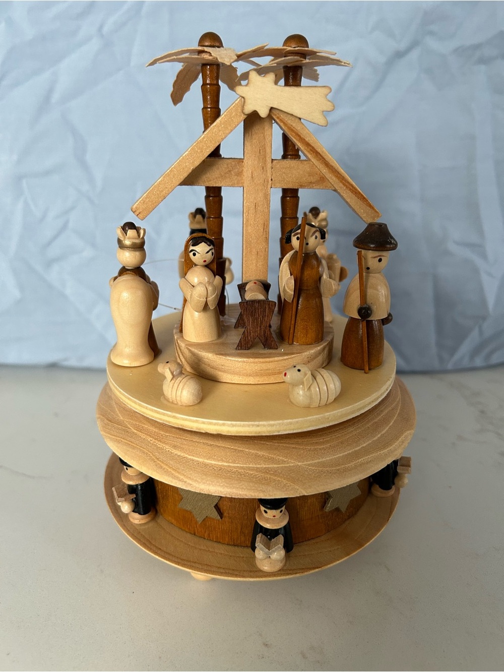 Handcrafted Wooden Nativity Music Box - Natural Wood